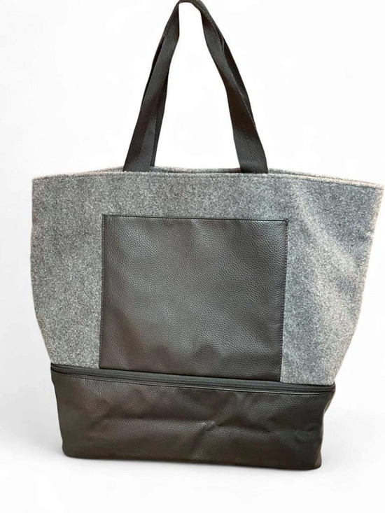 DSW Handbags - DSW Grey Felt and Black Faux Leather Weekender Tote Bag